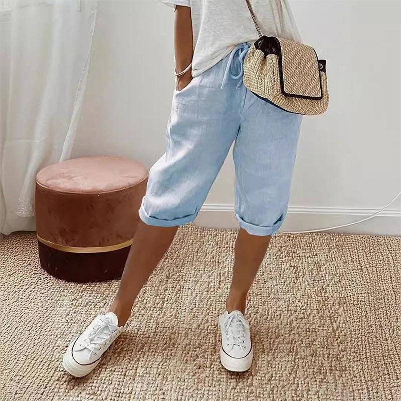 Levana™ Baumwoll-Leinen Shorts mit Verstellbarem Bund