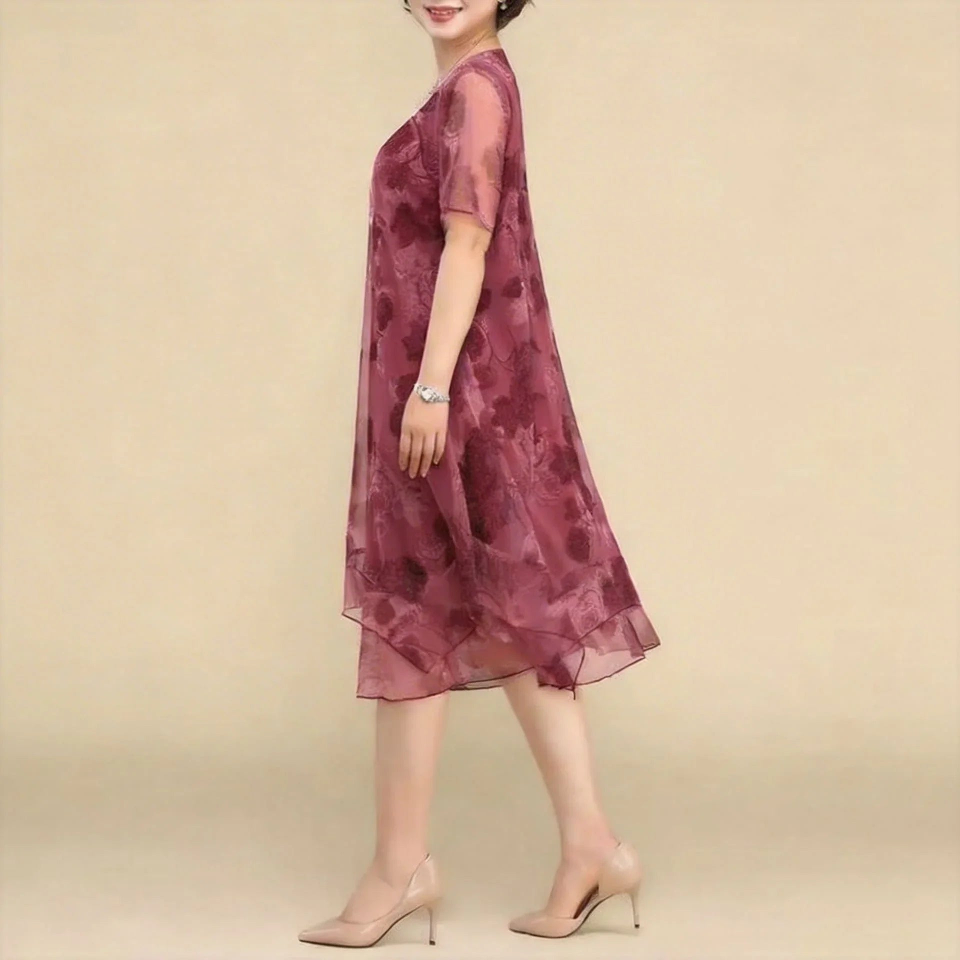 Nice™ Blumenkleid aus Premium-Chiffon mit Doppellage und asymmetrischem Saum