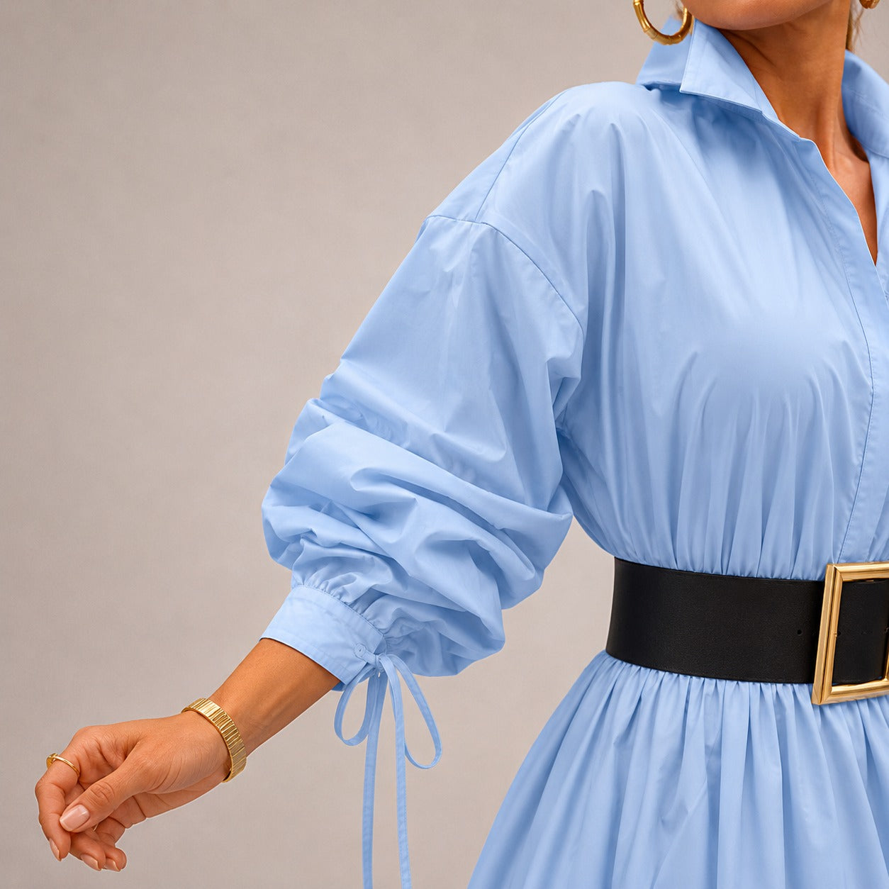 Midikleid Annelie™ mit Hemdkragen, weiten Ärmeln und fließendem Schnitt