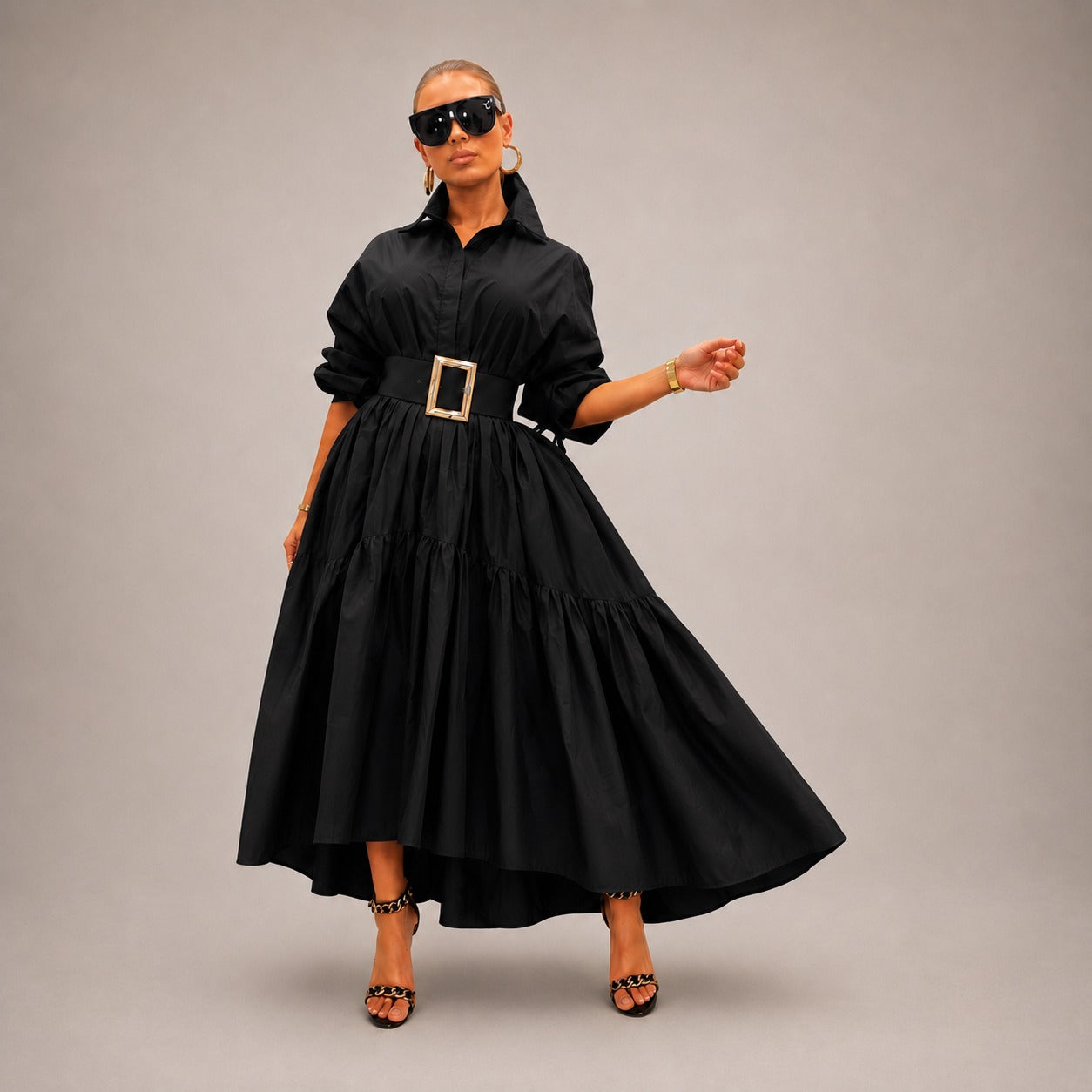 Midikleid Annelie™ mit Hemdkragen, weiten Ärmeln und fließendem Schnitt