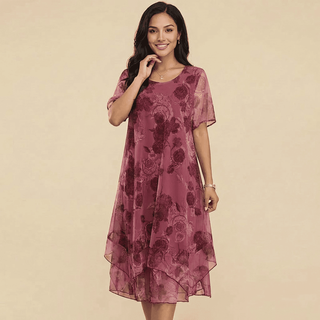 Nice™ Blumenkleid aus Premium-Chiffon mit Doppellage und asymmetrischem Saum
