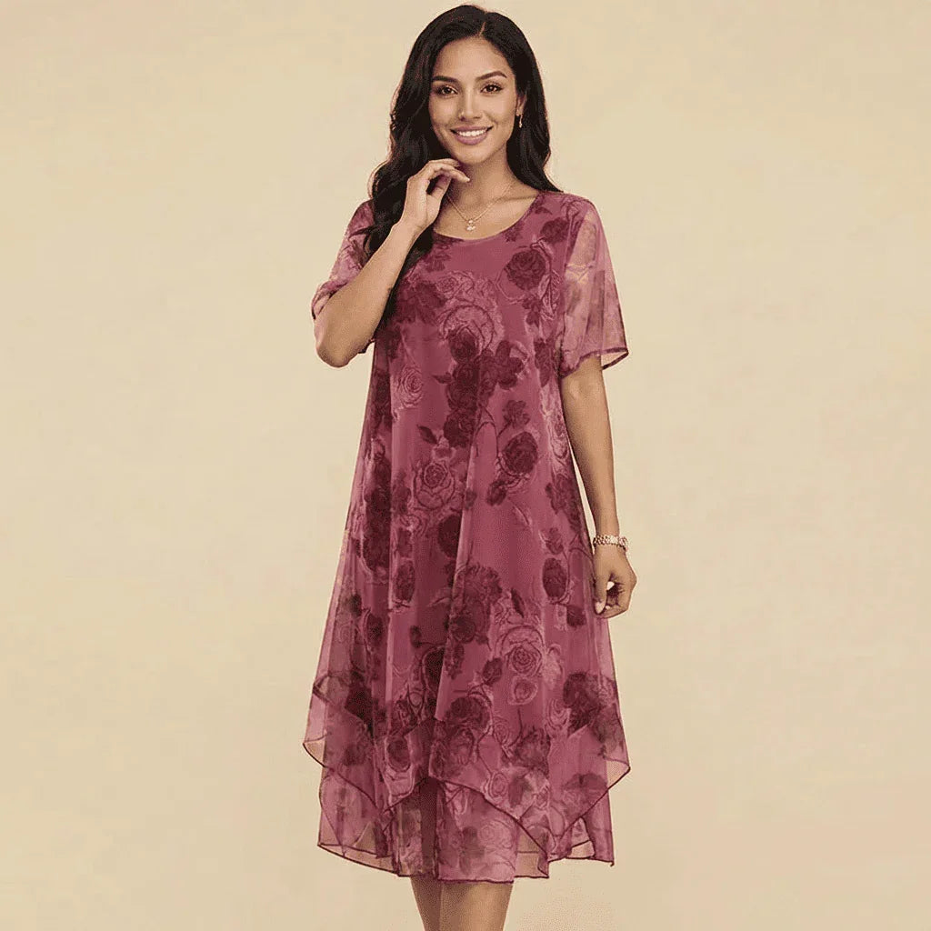 Nice™ Blumenkleid aus Premium-Chiffon mit Doppellage und asymmetrischem Saum