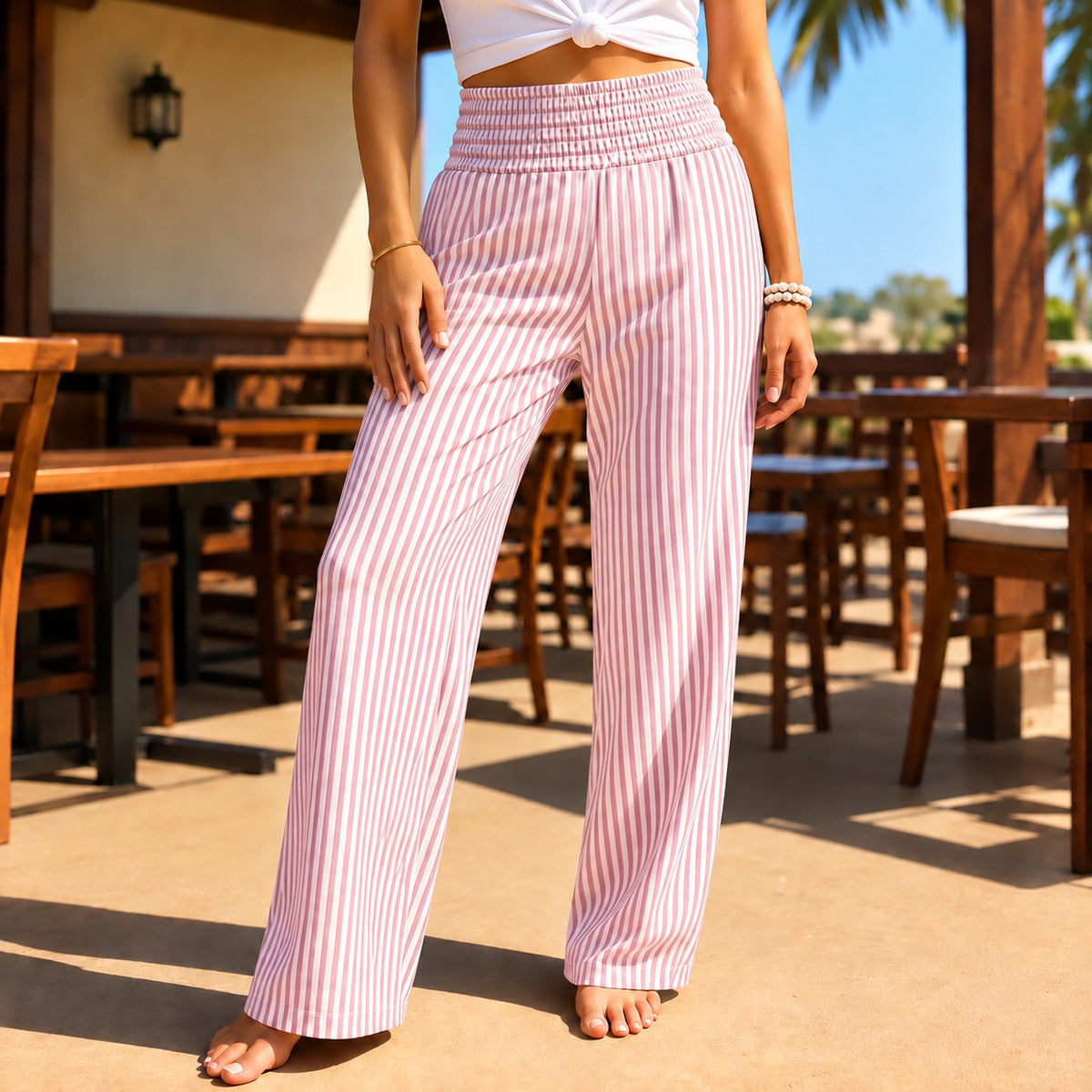Calina™ Hose mit hoher Taille, vertikalen Streifen und Palazzo-Schnitt