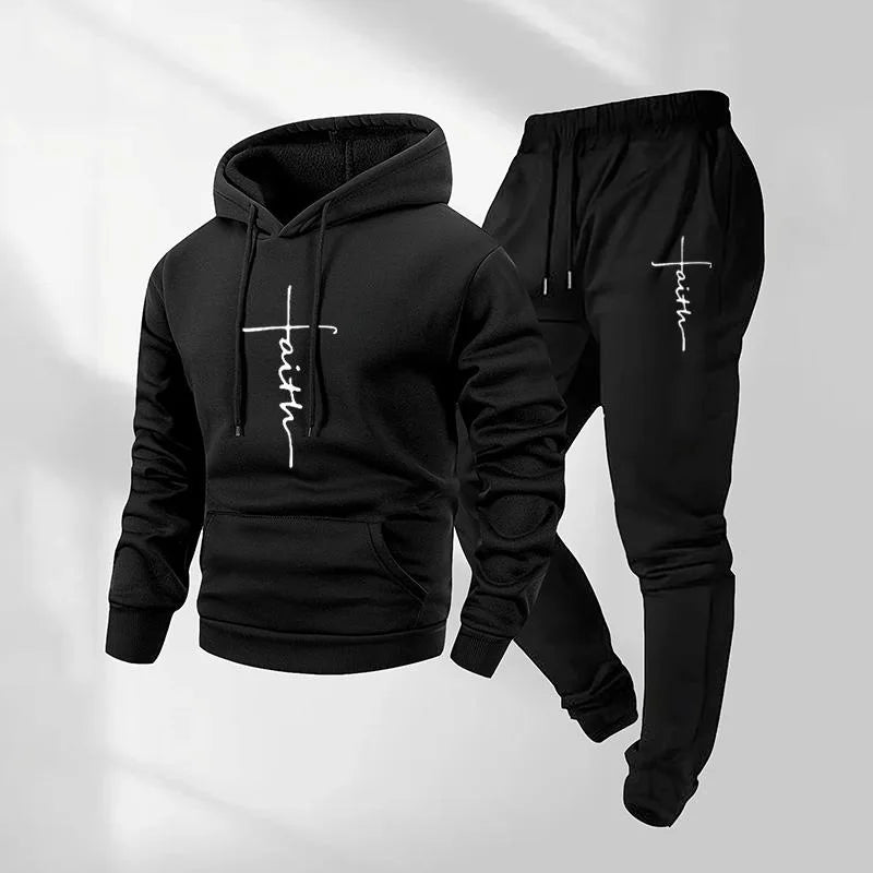 Jorik™ Freizeitset mit Faith-Print, Kapuzenpullover und Jogginghose