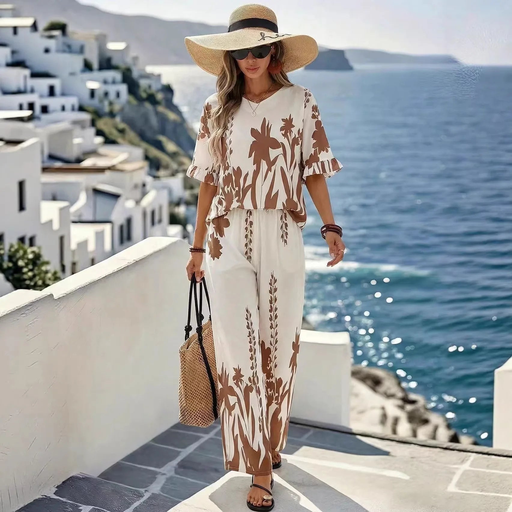 Calienne™ Set mit Geradem Bein und Kurzarmbluse
