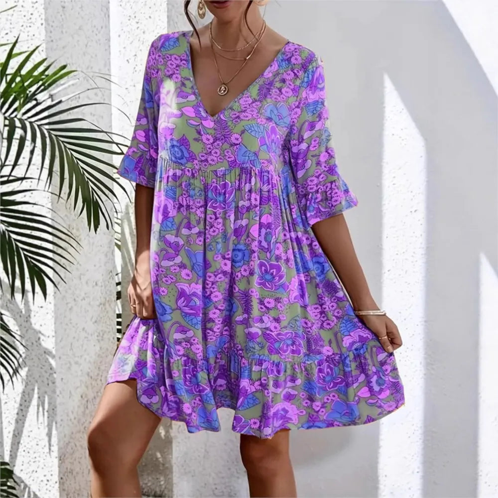 Sina™ Kleid mit floralem Muster, 3/4-Ärmeln und Raffung unter der Brust