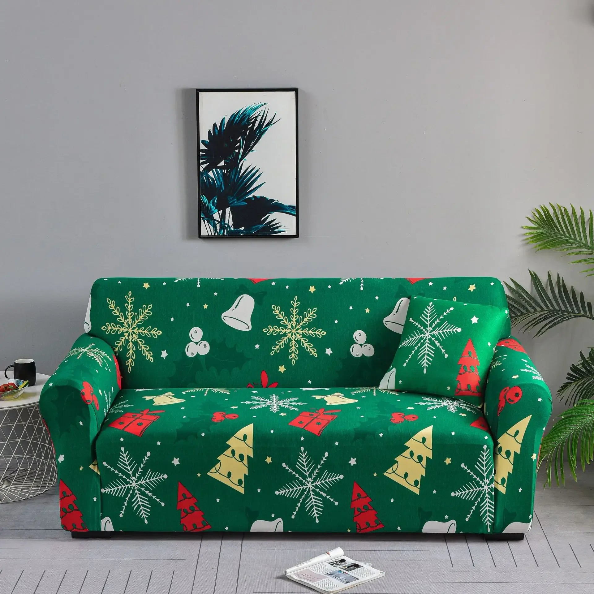 Hoch elastischer Spandex-Weihnachtssofa-Bezug / Sofortige Dekoration, die Ihr Weihnachtsfest verdient! + Kopfkissenbezug als Geschenk