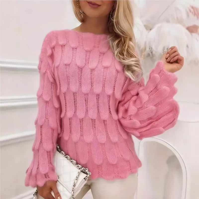 Strickpullover Alva™ mit Lochstrick, Federoptik und weiten Ärmeln