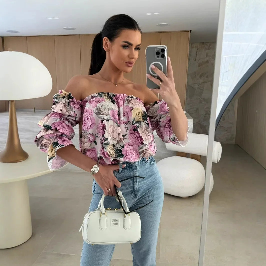 Florenze™ Bluse mit schulterfreiem Design und eleganter Blumenoptik