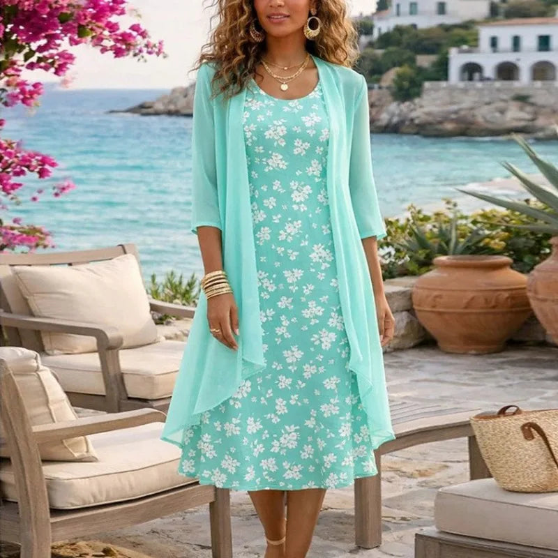 Lavinia™ Set Mit Geblümtem Kleid Und Leichter Strickjacke