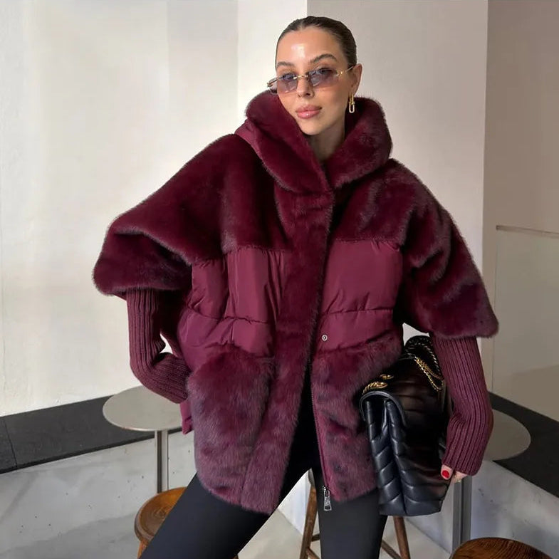 VelvetNord™ Mantel aus Samt-Faux-Fur mit Oversized-Design