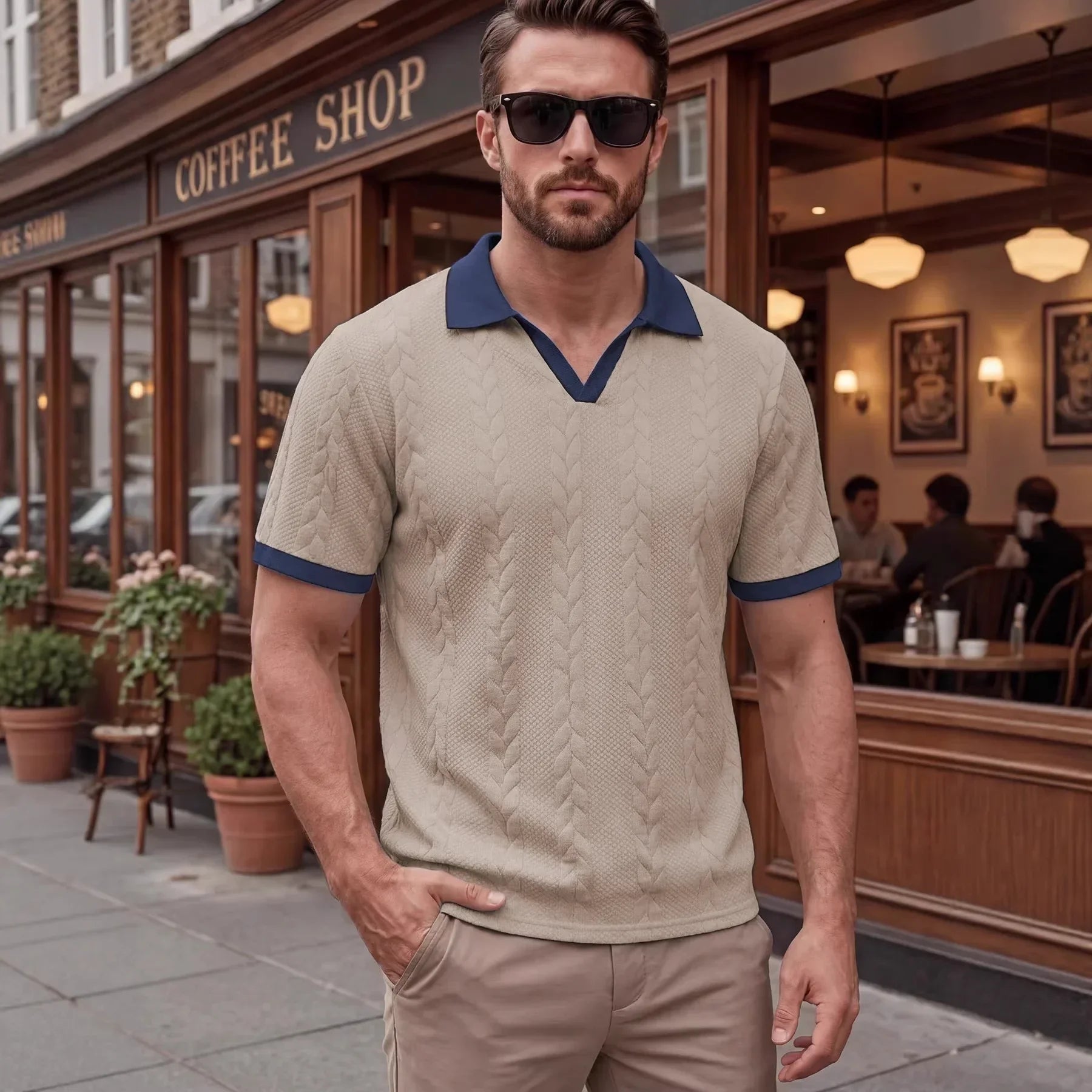 Windsor™ Polo Aus Strukturierter Strickware Mit Kontrastkragen
