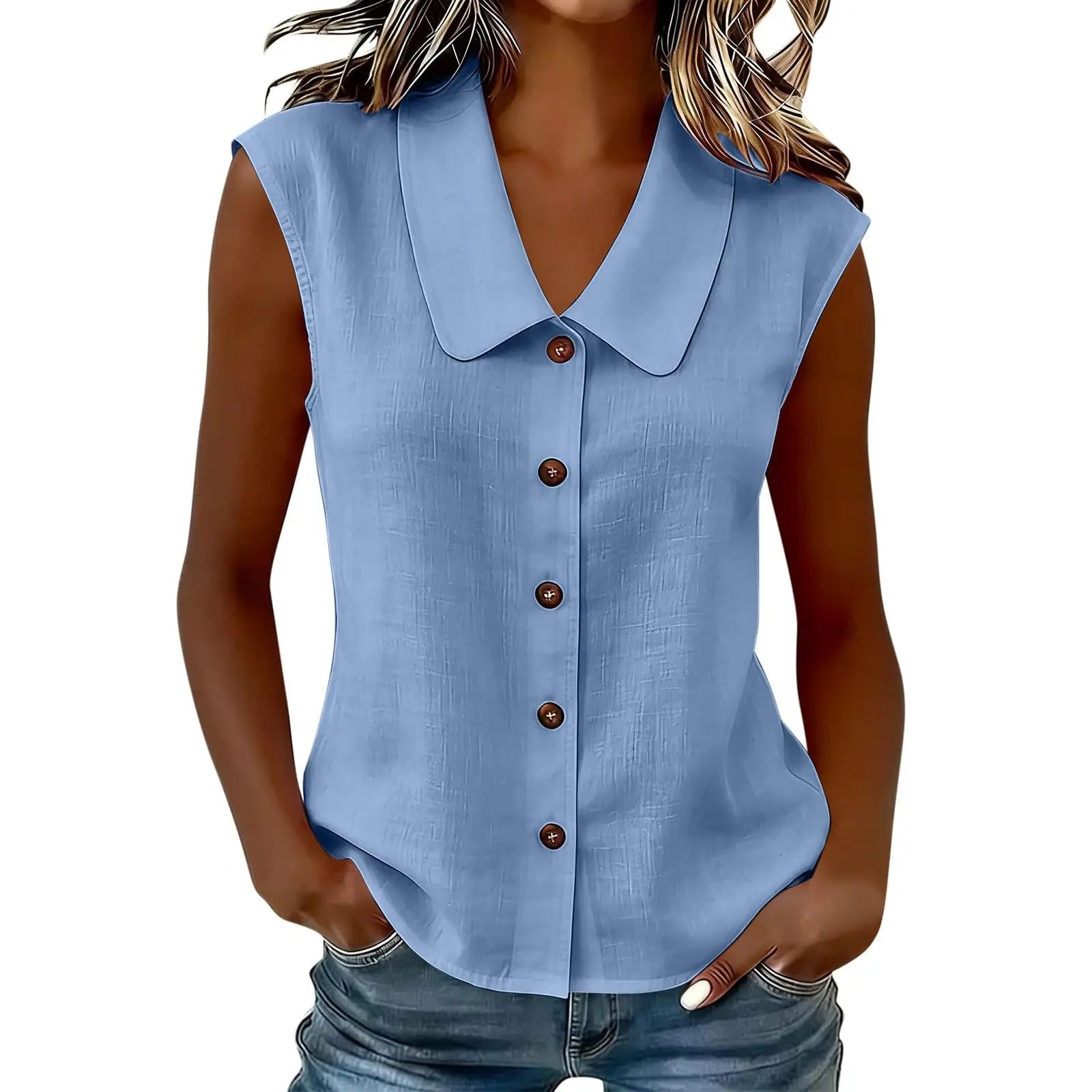 Celinea™ Baumwoll-Leinen-Bluse Mit Elegantem Kragen Und Vorderen Knöpfen