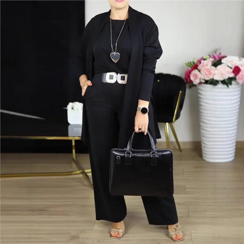 Evanna™ Set mit Basic-Shirt, Langem Cardigan und Gerade Geschnittener Hose / Diskrete Eleganz, die Selbstvertrauen Ausstrahlt!