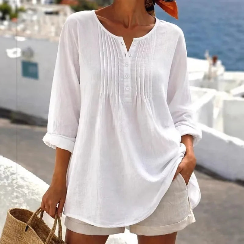 Nerea™ Bluse mit Frontplissees, Knöpfen am Ausschnitt und Weiter Passform