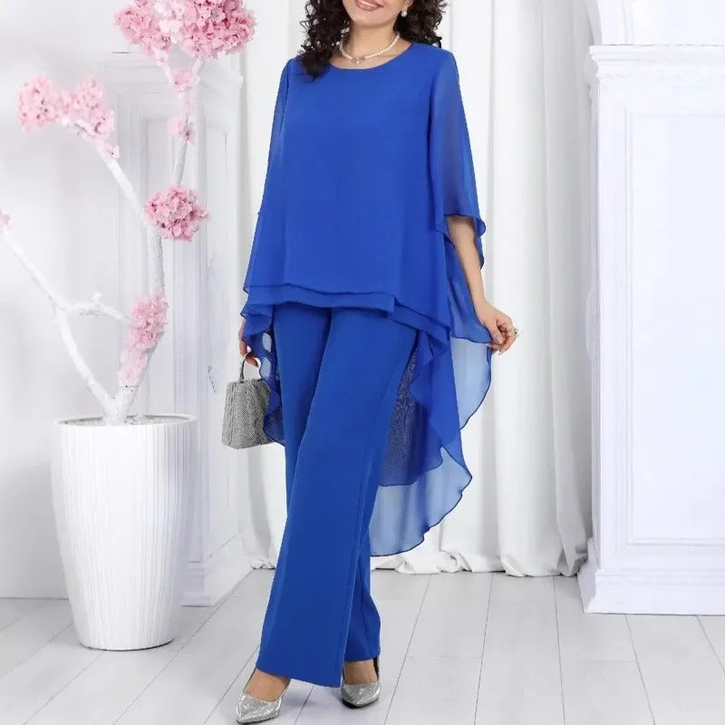 Aurevielle™ Set Mit Asymmetrischer Bluse in Lagenoptik und Weiter Pantalonhose