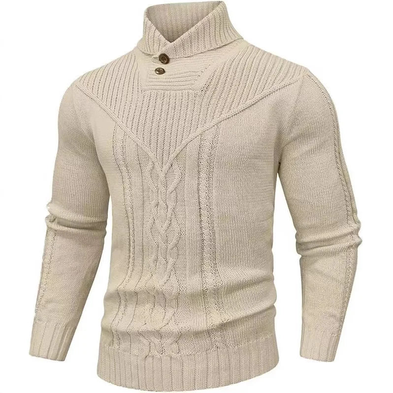 Pullover Oskar™ mit Strukturstrick, hohem Kragen mit Knöpfen und Zopfmuster