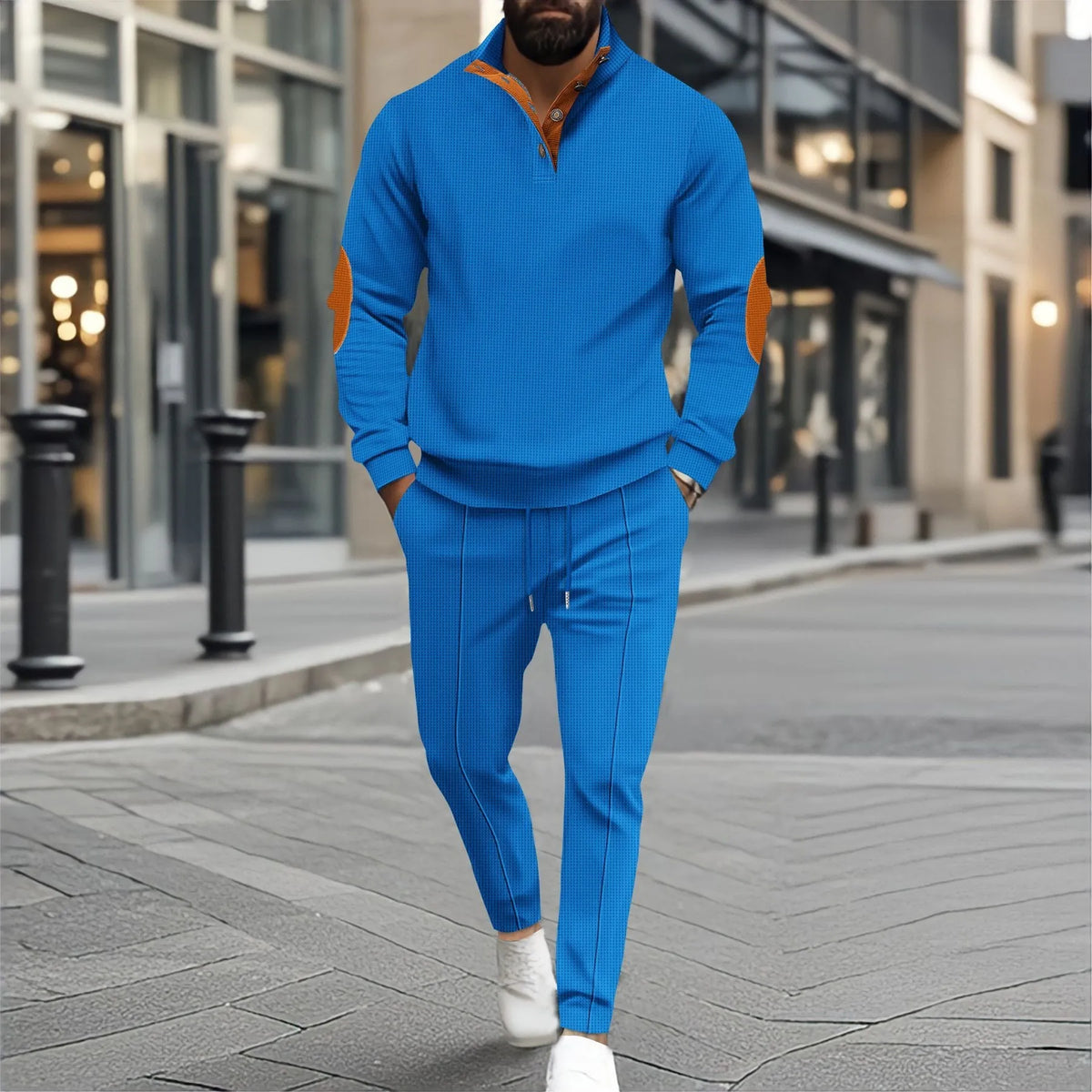 Set Matthis™ mit Stehkragenpullover mit Ellenbogenpatches und schmaler Hose