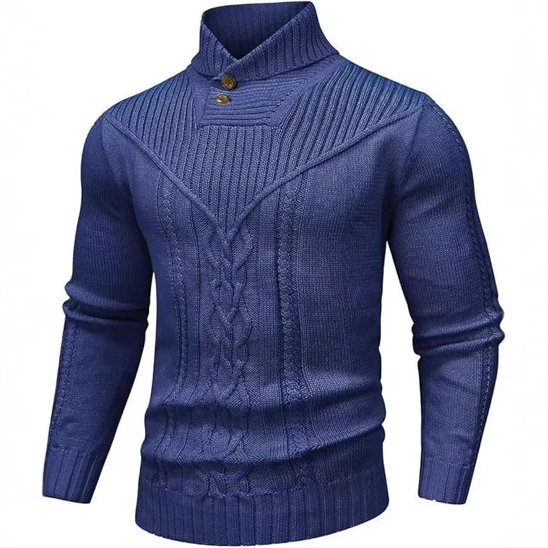Pullover Oskar™ mit Strukturstrick, hohem Kragen mit Knöpfen und Zopfmuster