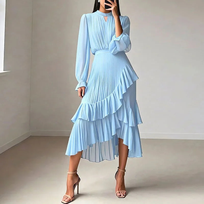 Lioren™ Kleid mit Edlem Plissee und Asymmetrischen Volants