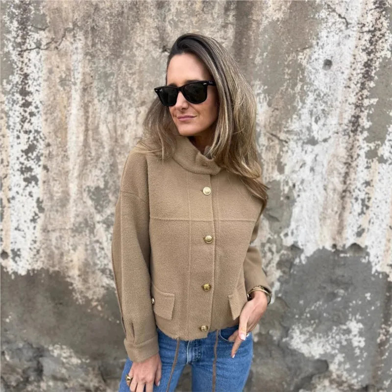 RoyalLina™ - Mantel aus Gekämmter Wolle mit Goldenen Knöpfen und Stehkragen / Stil und Komfort in der Richtigen Dosierung!