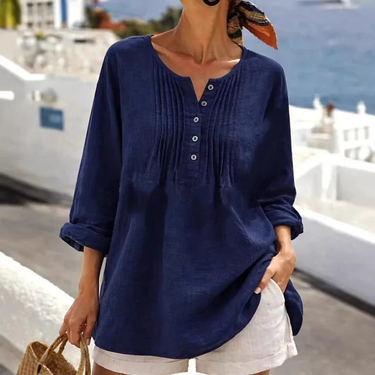 Nerea™ Bluse mit Frontplissees, Knöpfen am Ausschnitt und Weiter Passform