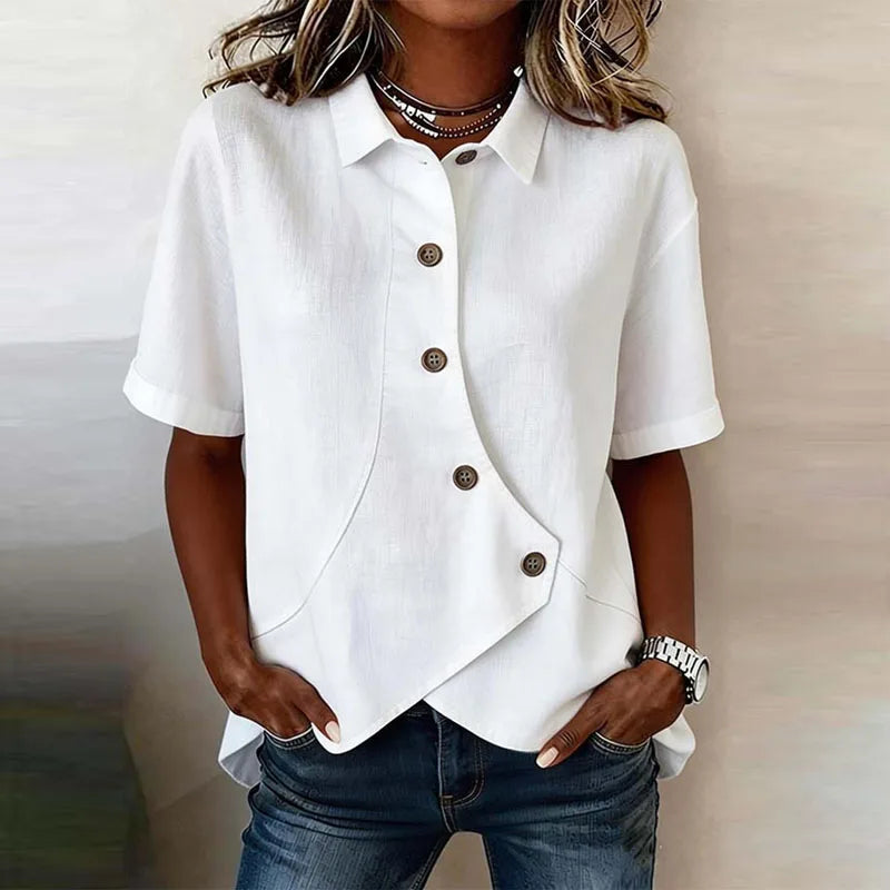 Celisse™ Bluse Mit Asymmetrischem Schnitt Und Knopfleiste