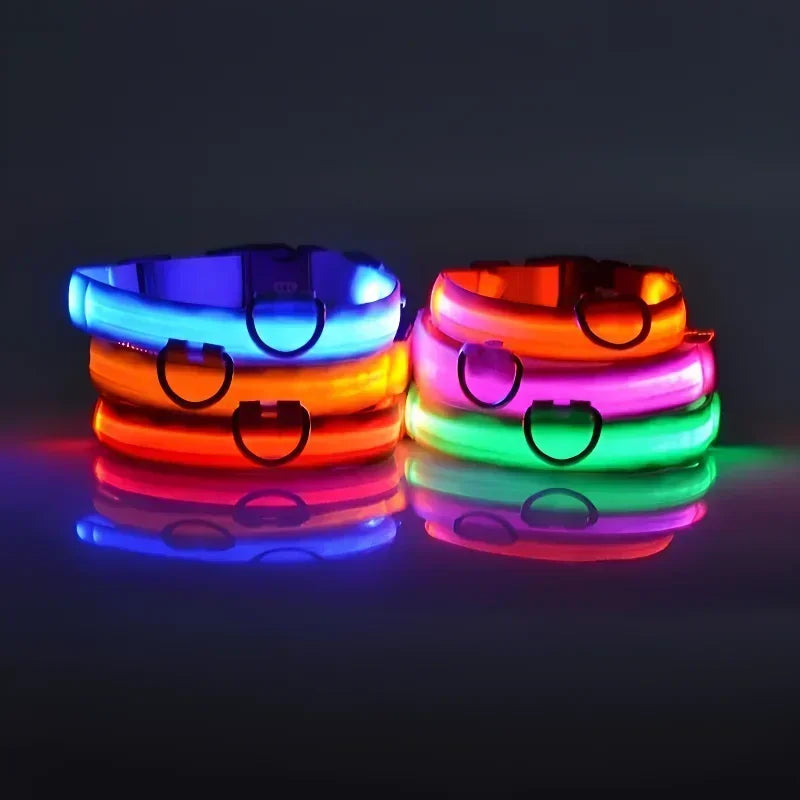 Hundehalsband aus Nylon mit LED-Beleuchtung für mehr Sicherheit bei Nacht, leuchtet im Dunkeln