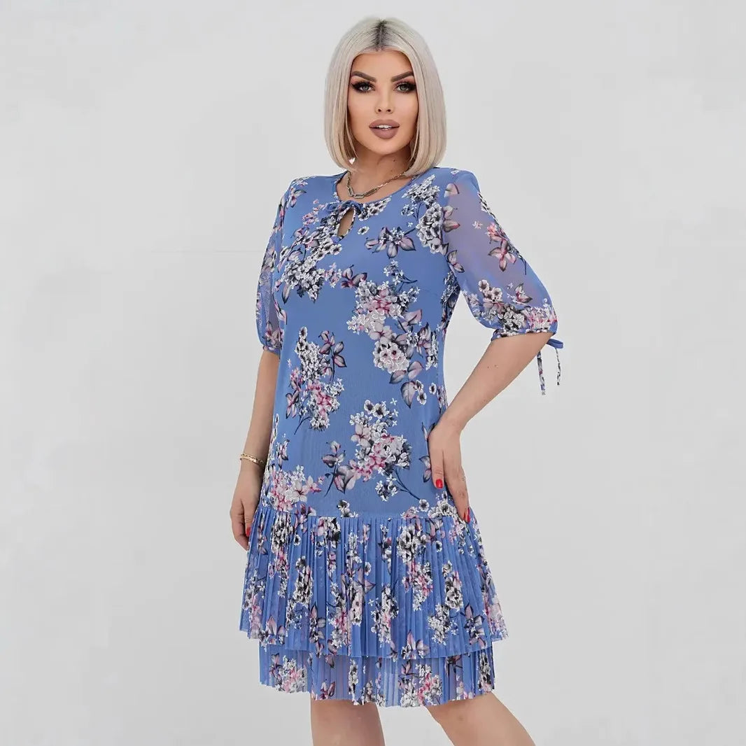 Évelyne™-Kleid mit Zartem Blumenmuster und 3/4-Ärmeln