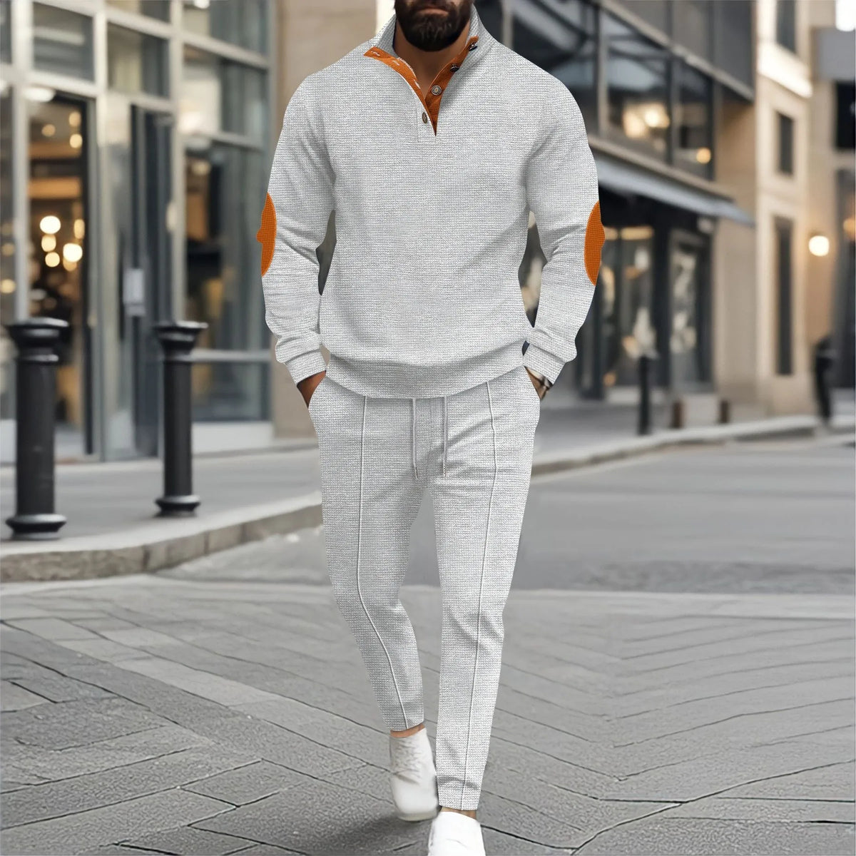 Set Matthis™ mit Stehkragenpullover mit Ellenbogenpatches und schmaler Hose