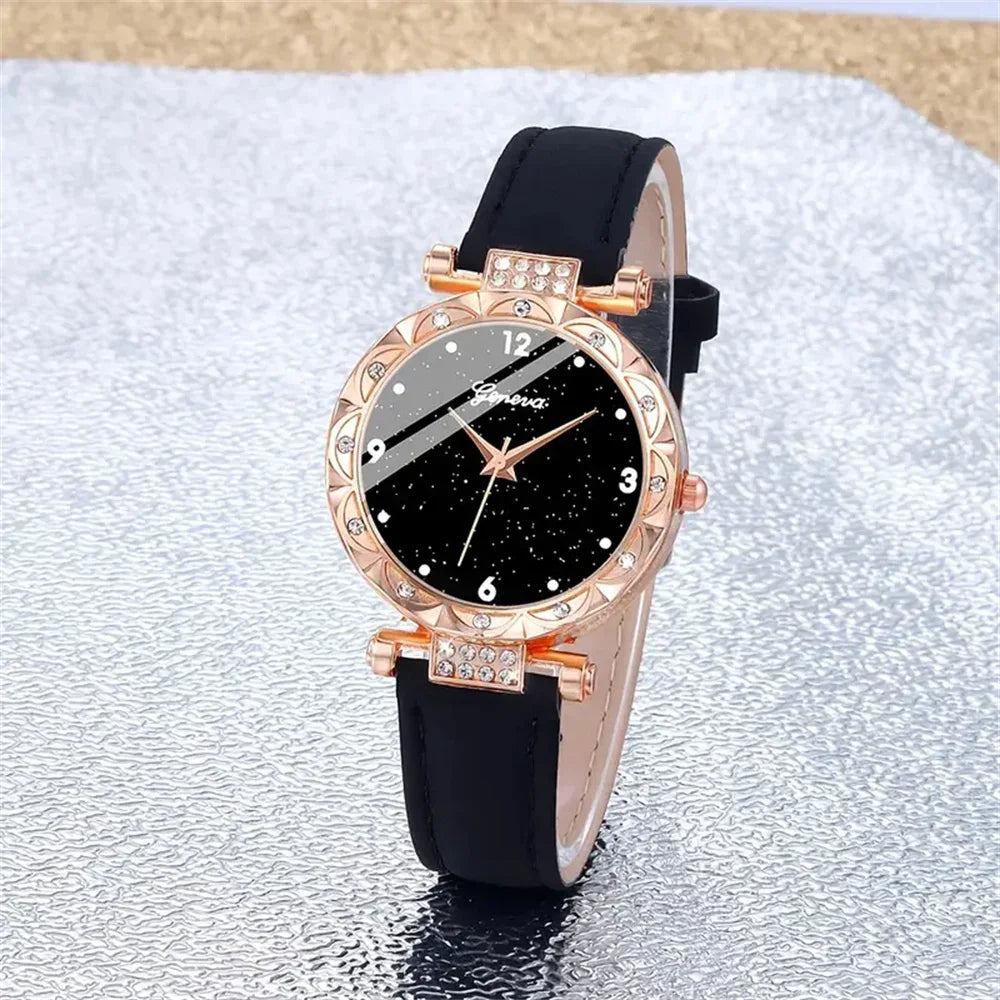 🔥 3 STÜCK ZUM PREIS VON 1 🔥 4-Teiliges Goldenes Uhren-Set Mit Passender Halskette, Ohrringen, Ring Und Armband / Vervollständigen Sie Ihren Look Mit Müheloser Eleganz