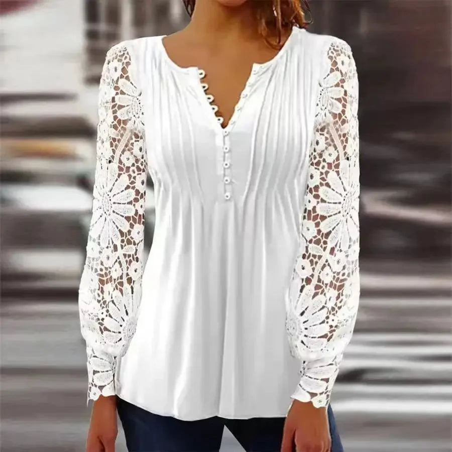 Bluse Verenice™ mit Transparenten Ärmeln aus Blumenspitze und Eleganten Brustfalten