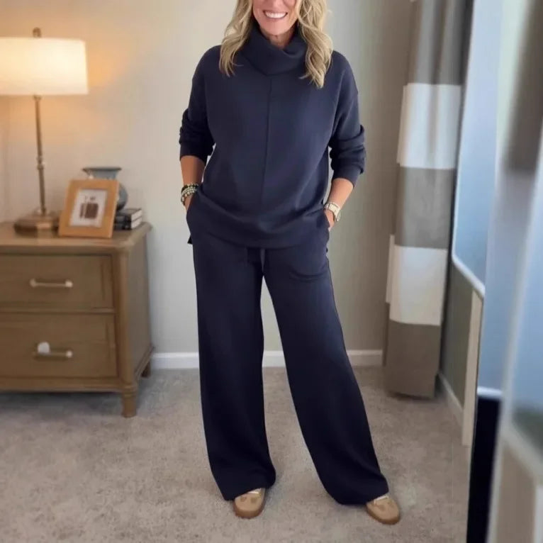 AlpenBliss™ - Set mit Thermischer Rollkragenbluse und Bequemer, Gerader Hose / Elegantes Design, das Sie Warm Durch die Kalte Jahreszeit Begleitet