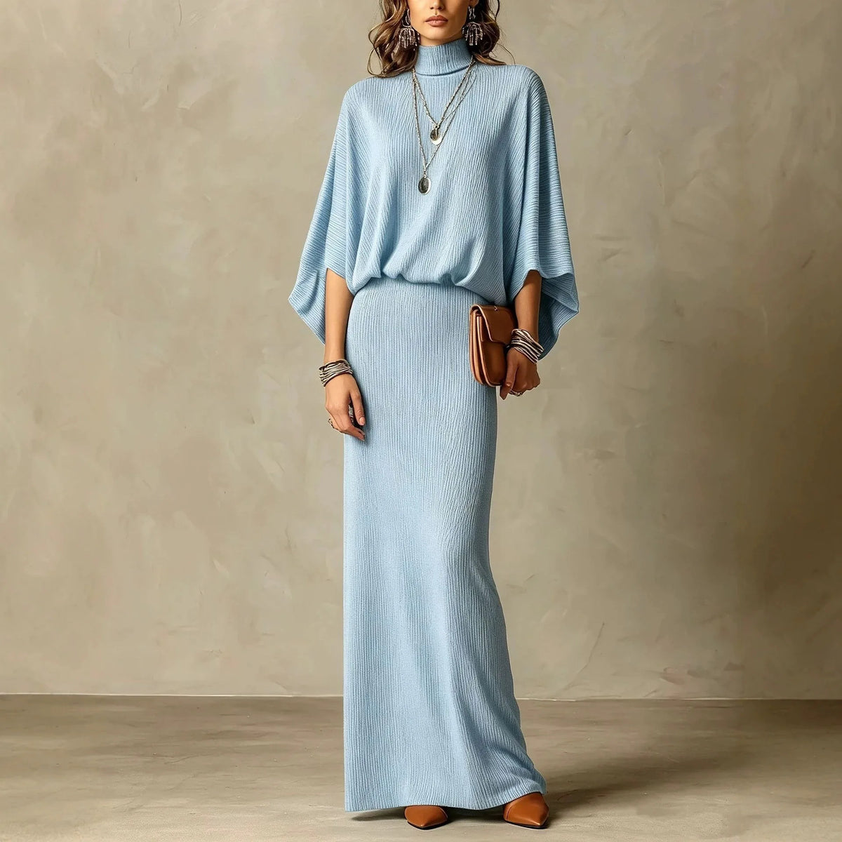 Vicenza™ Set mit Hochgeschlossener Bluse und Langem Rock mit Geradem Fall