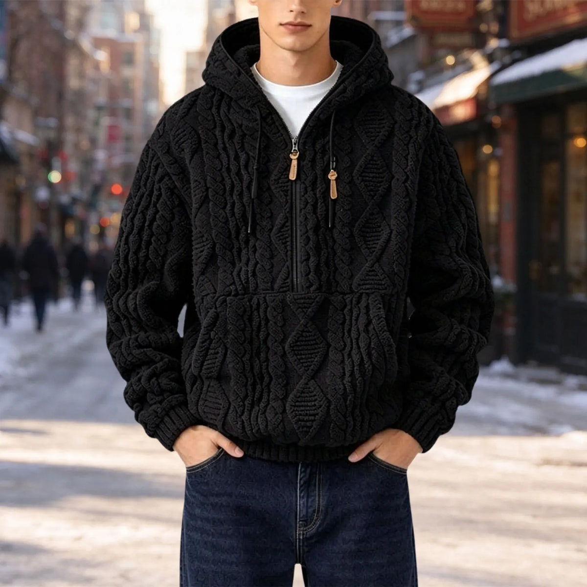 Everett™ Kapuzenpullover aus kräftigem Strick mit Half-Zip und großer Kapuze