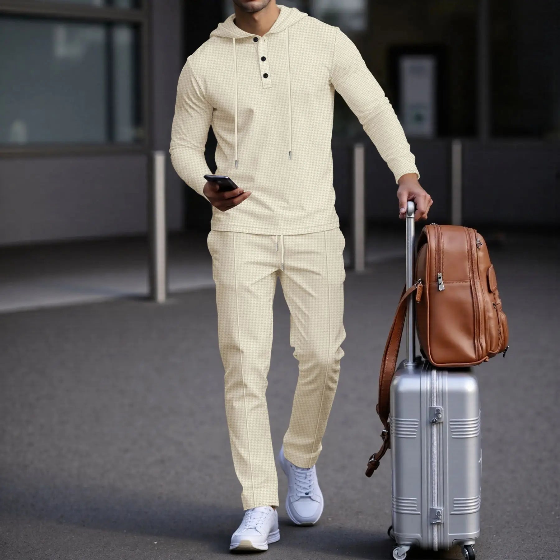 Manchester™ Set aus strukturiertem Baumwollstoff mit Kapuzenhoodie und Slim-Fit-Hose