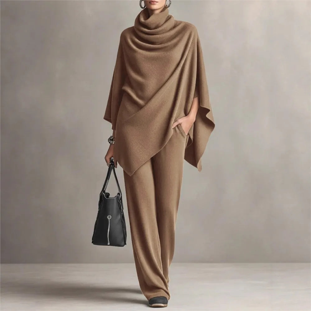 Irina™ Zweiteiler mit asymmetrischem Oberteil, drapiertem Kragen und weiter Hose