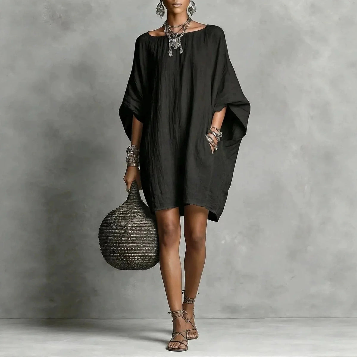 Kleid Margarethe™ mit weitem Schnitt, weiten Ärmeln und Rundhalsausschnitt