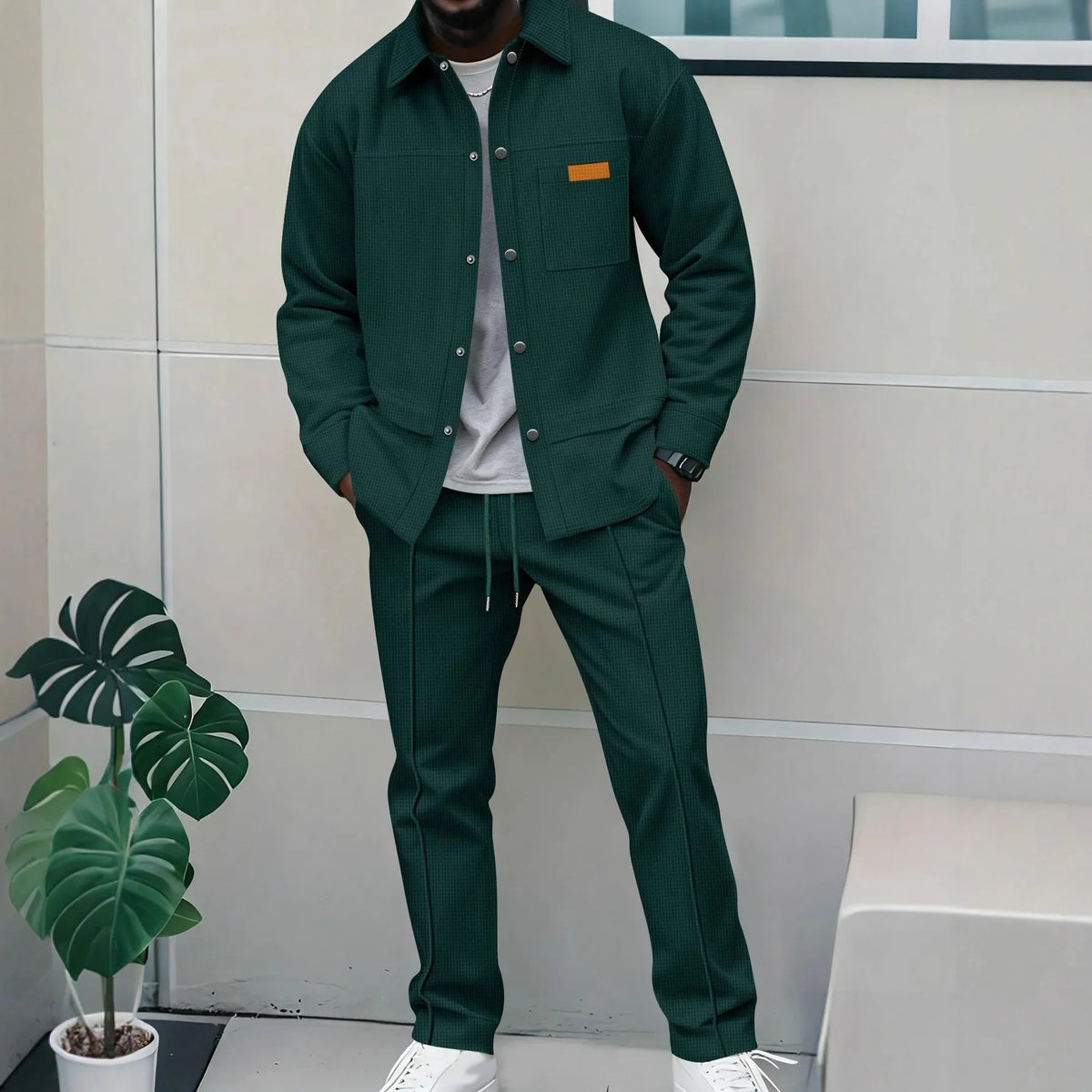 Vercelli™ Set aus Strukturiertem Stoff mit Langarmhemd und Gerade Geschnittener Hose