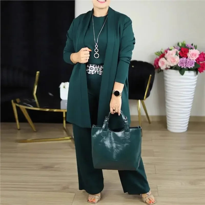 Evanna™ Set mit Basic-Shirt, Langem Cardigan und Gerade Geschnittener Hose / Diskrete Eleganz, die Selbstvertrauen Ausstrahlt!