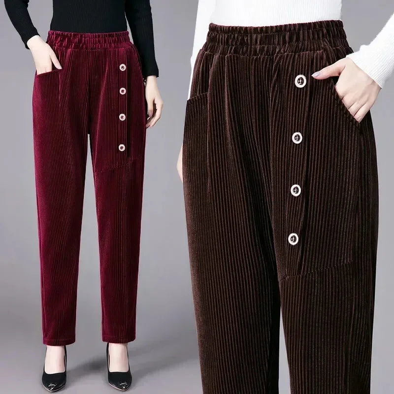 Lünelle™ Samtgefütterte Hose mit Zierknöpfen / Gemütlichkeit und Stil an kalten Tagen!