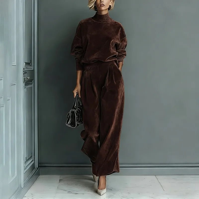Set Irmela™ in Samtoptik mit Stehkragenoberteil und Weiter Hose
