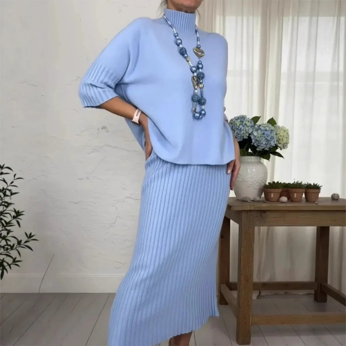 Marselha™ Set mit Rollkragen-Top und geripptem Midirock