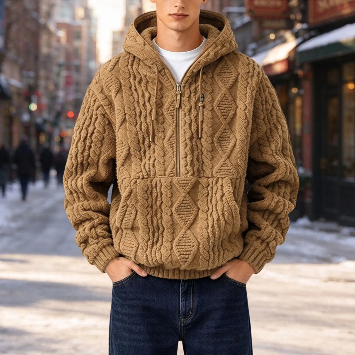 Everett™ Kapuzenpullover aus kräftigem Strick mit Half-Zip und großer Kapuze