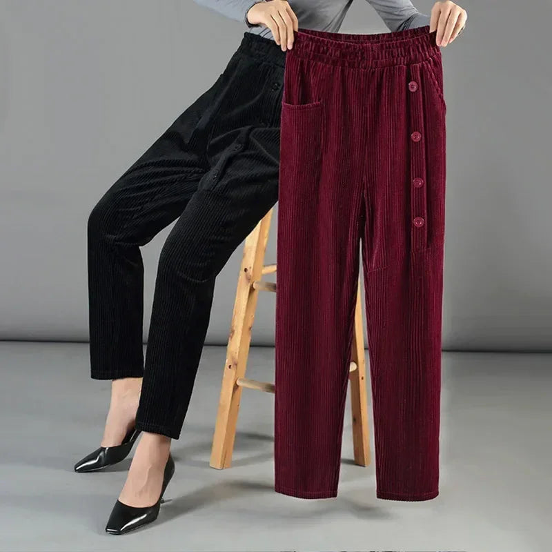 Lünelle™ Samtgefütterte Hose mit Zierknöpfen / Gemütlichkeit und Stil an kalten Tagen!