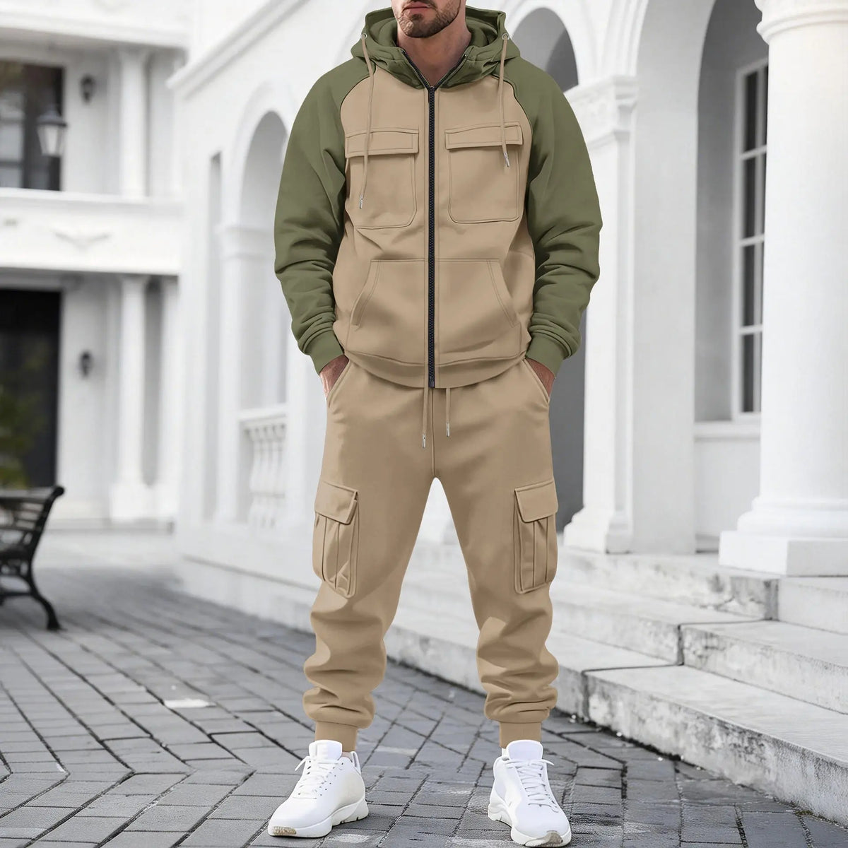 Lennox™ Set mit zweifarbiger Jacke, Metallreißverschluss und Cargo-Joggerhose