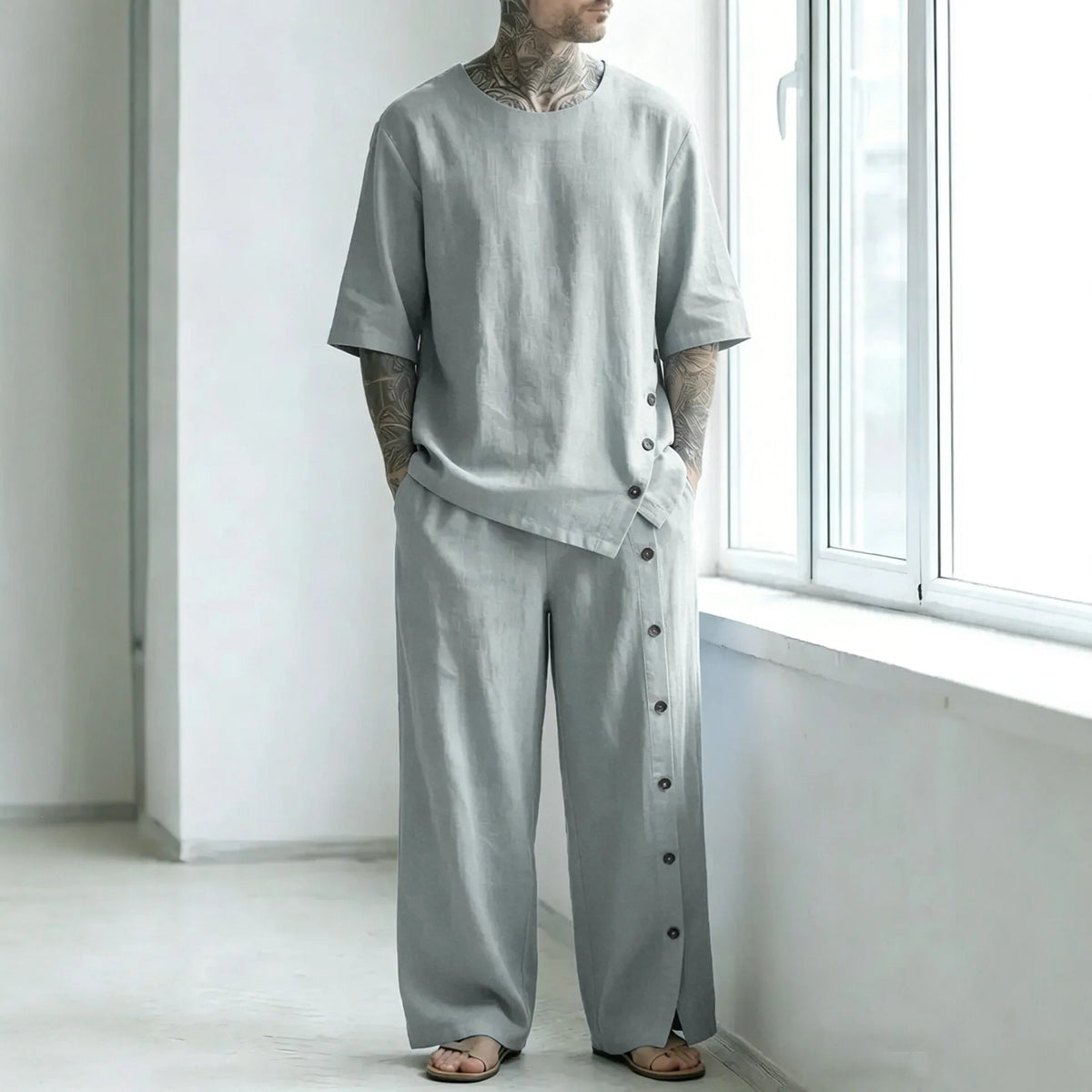 Alessio™ Set mit Oversize-T-Shirt, weit geschnittener Hose und seitlicher Knopfleiste