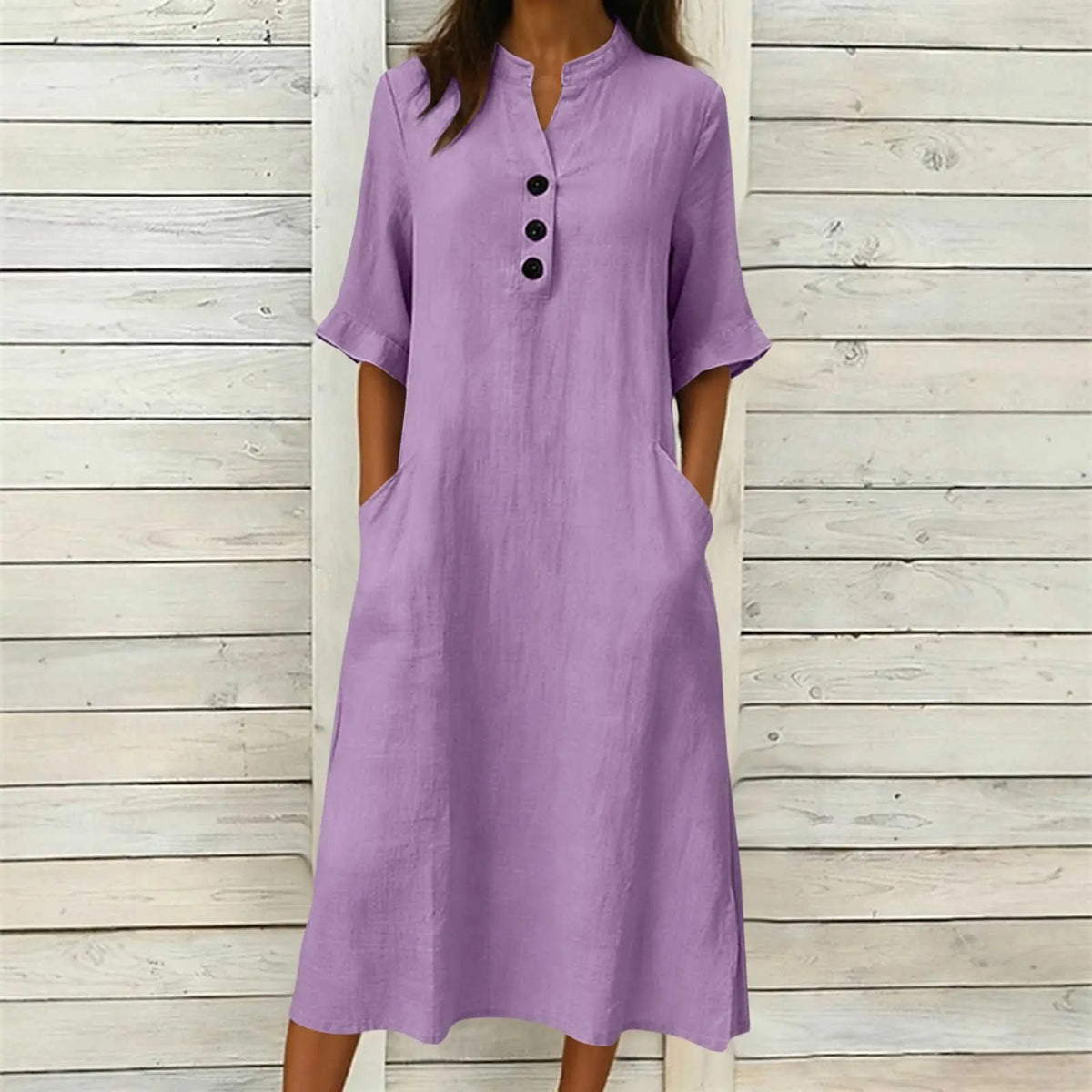 Kleid Lena™ mit Stehkragen, Knopfleiste und Seitentaschen