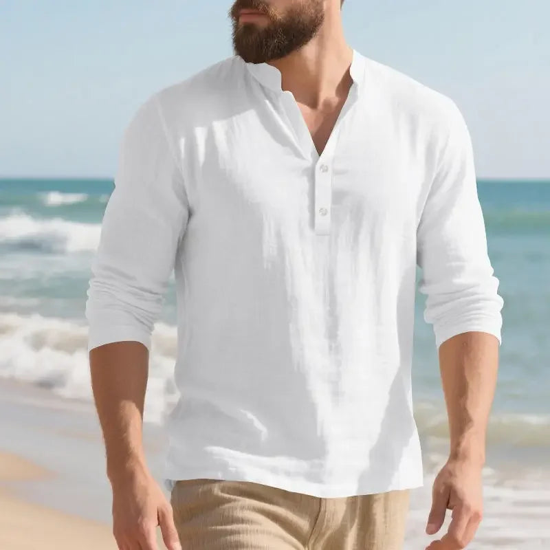 Orvian™ Hemd aus Premium-Leinen mit Minimalistischem Henley-Kragen