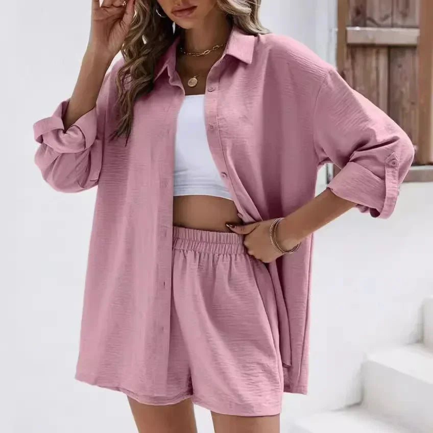 Seele™ Strukturierter Baumwoll-Zweiteiler mit Lockerem Hemd & Bequemen Shorts / Alltäglicher Komfort mit Stil!